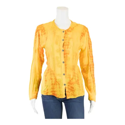 NEW SEASON Embellished Button-Up Yellow Crazy Pattern Long Sleeve Womens S