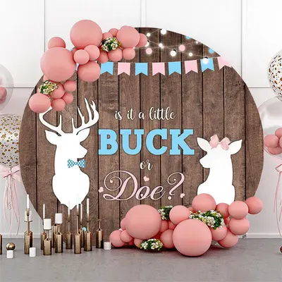 Aperturee Buck Or Doe Wooden Round Gender Reveal Backdrop | Circle Background For Party | Custom Round Backdrop Cover | Circl...