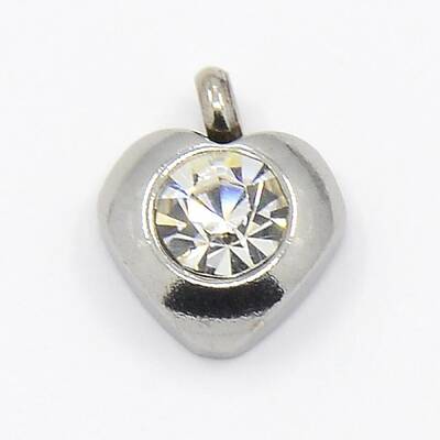 201 Stainless Steel Rhinestone Heart Charm Pendants