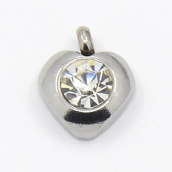 201 Stainless Steel Rhinestone Heart Charm Pendants
