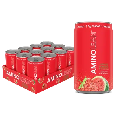 AminoLean Energy Drink MINIs (12 Pack) - Natural Caffeine from Green Tea, Zero Sugar, Vegan (8.4 oz)