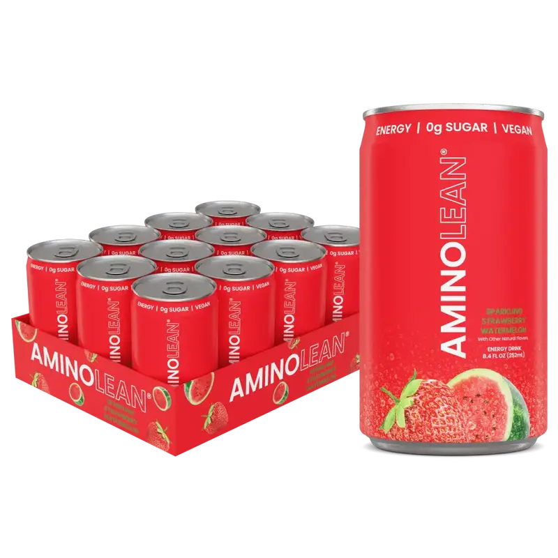 AminoLean Energy Drink MINIs (12 Pack) - Natural Caffeine from Green Tea, Zero Sugar, Vegan (8.4 oz)