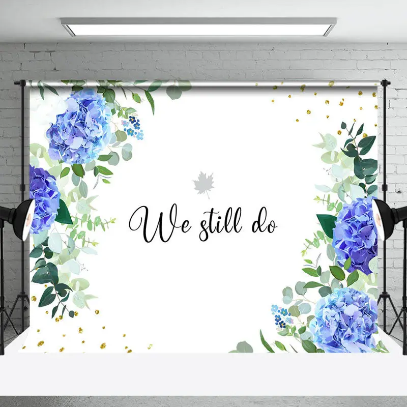 We Still Do Blue Floral Leaves Backdrop For Wedding