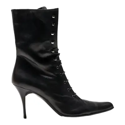 SISLEY Lace-Up Boots Black Leather Womens UK 7