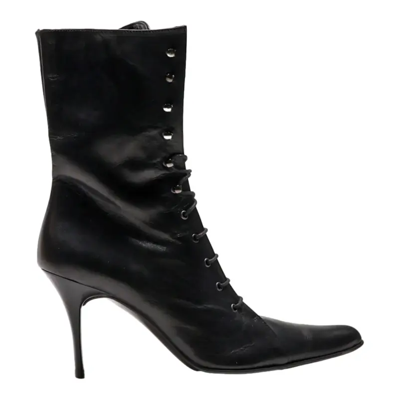 SISLEY Lace-Up Boots Black Leather Womens UK 7