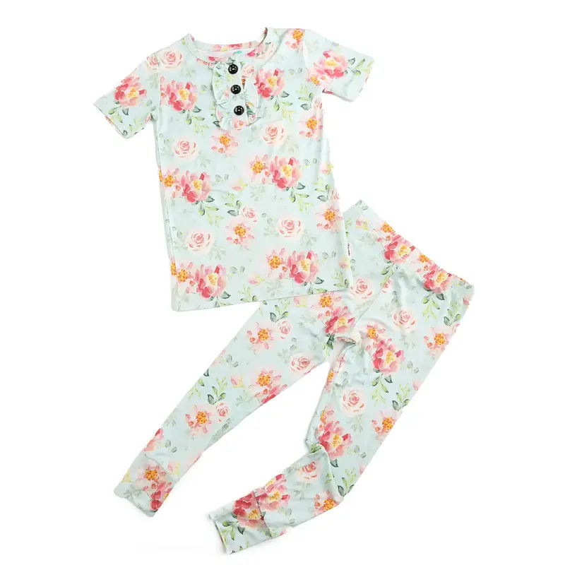 Mae Floral RUFFLE TWO PIECE Bamboo Spring Floral Toddler Kids Buttons Gigi and Max