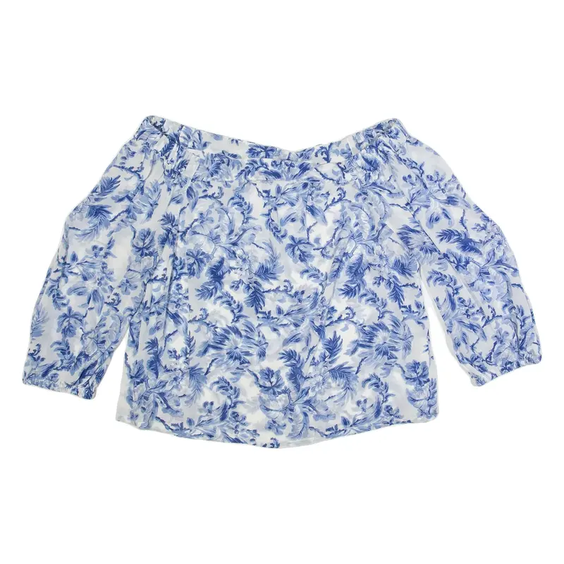 JACK WILLS Sheer Womens Printed Top Blue Off Shoulder Viscose Floral UK 8