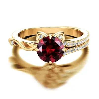 10K Gold Round Cut Cat Ring Gemstone Rings