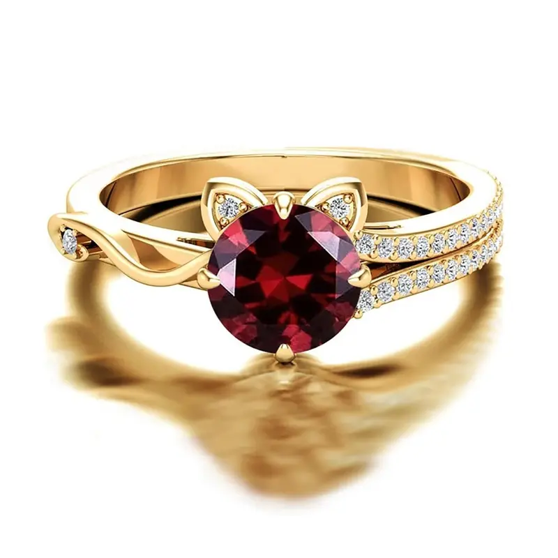 10K Gold Round Cut Cat Ring Gemstone Rings