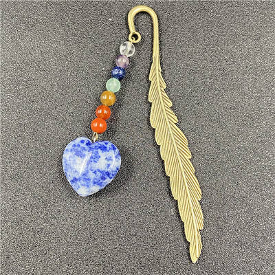 Natural Blue Spot Jasper Heart Pendant Bookmark