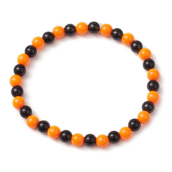 Halloween 6mm Round Plastic Beaded Stretch Bracelets for Women Men