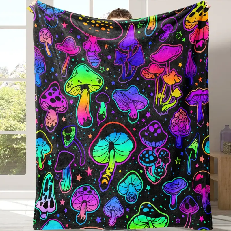 Colorful Mushroom Pattern Blanket, Soft Comfortable Napping Throw, Room Blanket, Warm Nap Blanket for Home Office Sofa Bed Co...