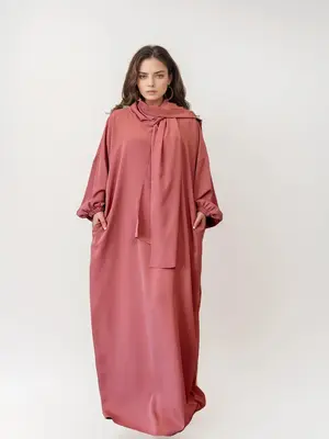 Hooded Abaya Set | Built-In Hijab & Scarf + Pockets
