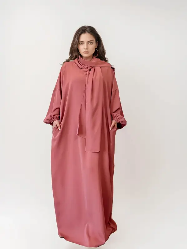 Hooded Abaya Set | Built-In Hijab & Scarf + Pockets