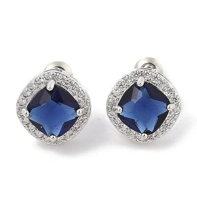 Brass Pave Cubic Zirconia Square Stud Earrings for Women