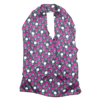 Womens Halter Neck Vest Blue Sleeveless Floral S