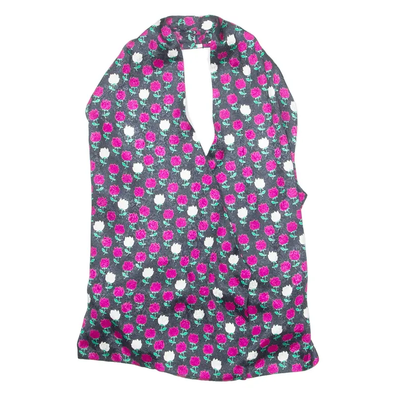 Womens Halter Neck Vest Blue Sleeveless Floral S
