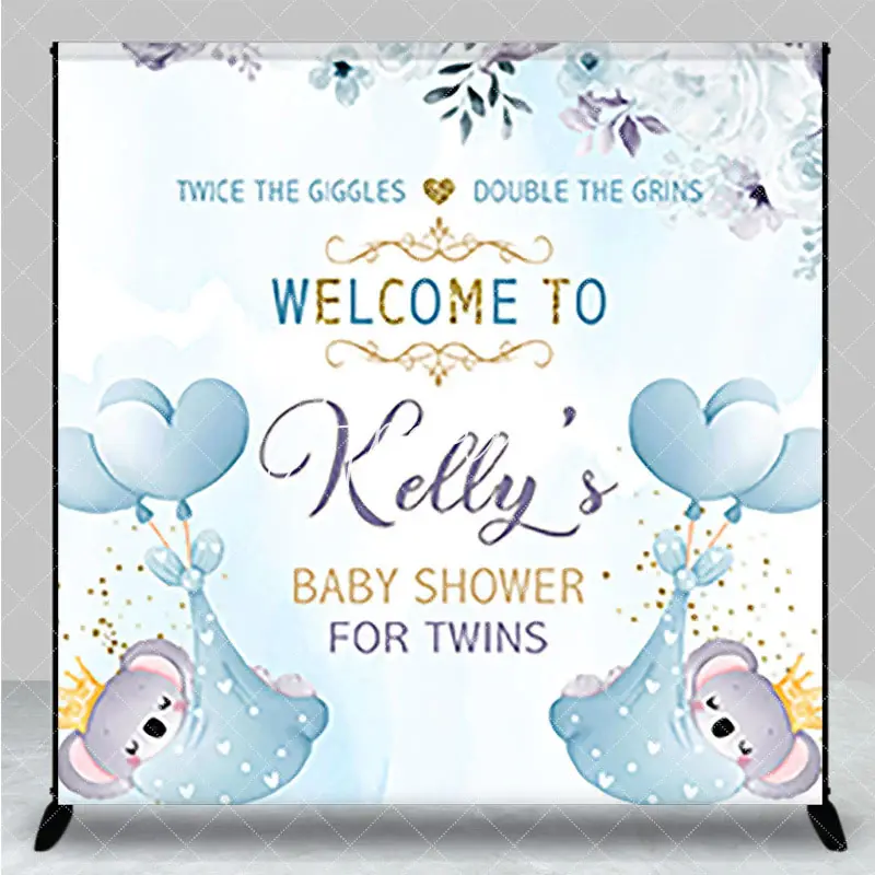Aperturee Blue Night Koala Custom Twins Baby Shower Backdrop, 3X3FT(1X1M), 15 USD, custom baby shower backdrops, DZYM0Z06-O