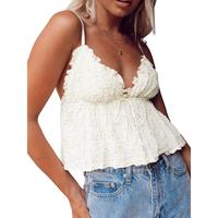 Women Basic Ruched Camisole Solid Color Ruffle V Neck Sleeveless Crop Tops for Streetwear Clubwear Summer Shirt Lace Collar T...