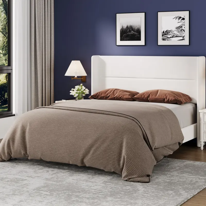 Garvee Full Bed Frame with Wingback Headboard, Velvet Upholstered Platform Bedframe with Sturdy Wooden Slats Support Full Siz...