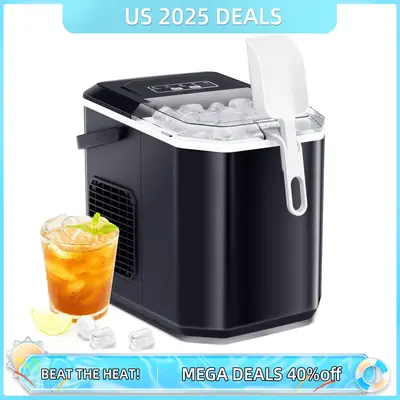 Xbeauty Ice Makers Countertop, Large Chunks of Bullet Ice, Adjustable ice Cube size, 9 Bullet Ice Cubes in 6 Mins, with Baske...