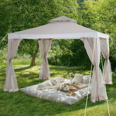 SUNJOY 10x10 Soft Top Gazebo with Mosquito Netting - Beige & White