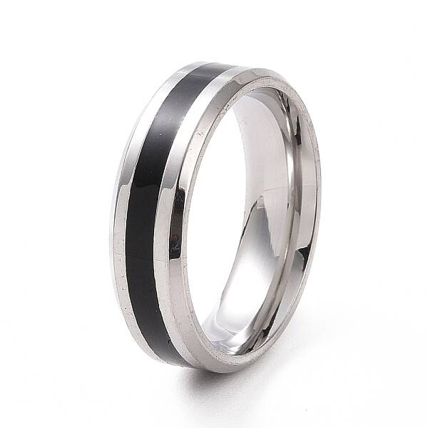 Black Enamel Grooved Line Finger Ring