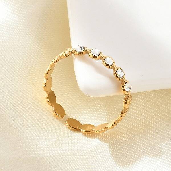 304 Stainless Steel Rhinestone Open Cuff Rings