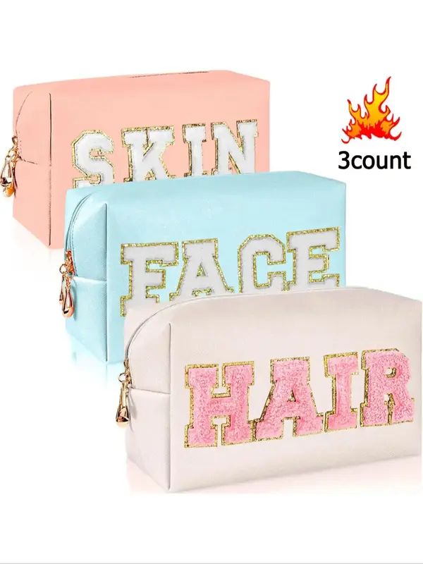 Letter Pattern Makeup Bag Set, Gifts for Her, Zipper Makeup Organizer Pouch, Large Capacity Waterproof Travel Toiletry Bag, P...