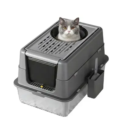 Garvee Extra Large Stainless Steel Cat Litter Box, High Enclosed Sides, Leak-Proof Turn Over Lid, Easy to Clean Large Enclose...