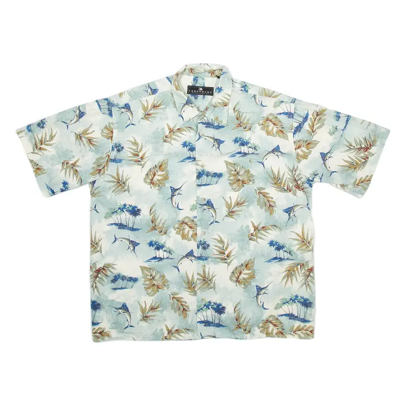 CONSENSUS Mens Hawaiian Shirt Blue Crazy Pattern L