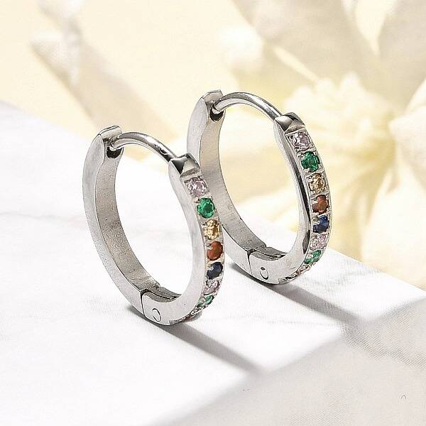 304 Stainless Steel Micro Pave Cubic Zirconia Huggie Hoop Earrings
