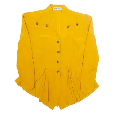 EXCLUSIVE Womens Shirt Yellow V-Neck Long Sleeve Viscose M