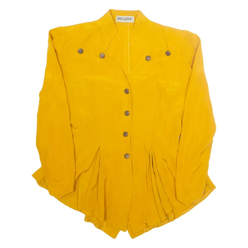 EXCLUSIVE Womens Shirt Yellow V-Neck Long Sleeve Viscose M