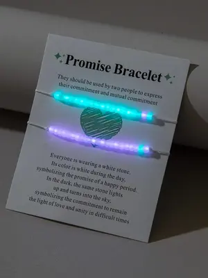2pcs Y2K Luminous Beaded Bracelet, Friendship Couple Bracelet, Boho Style Adjustable String Bracelet for Women & Girls