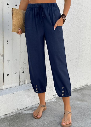 Modlily Navy Jogger Elastic Waist High Waisted Pants - L