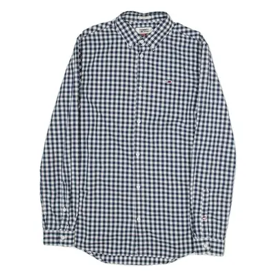 TOMMY JEANS Slim Fit Mens Shirt Grey Gingham Long Sleeve S