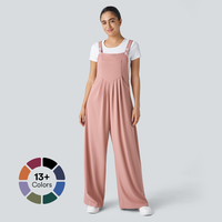 Halara Adjustable Strap Button Multiple Pockets Plicated Waffle Casual Overalls #Springtok