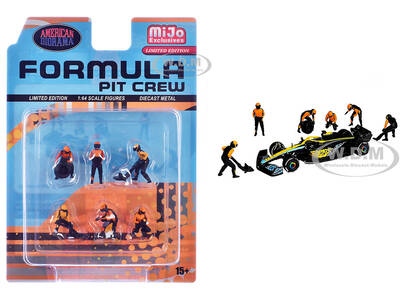 Formula Pit Crew  Team Orange 6 piece Diecast Figure Set (6 Figures) Limited Edition for 1/64 Scale Models by American Dior...