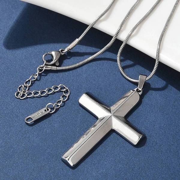 304 Stainless Steel Cross Pendant Snake Chain Necklaces