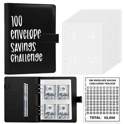 【CLOUDSEA】100 Envelopes Money Saving Challenge - A5 Money Saver Budget Binder Book with Cash Envelopes and Numbers, 100-D...