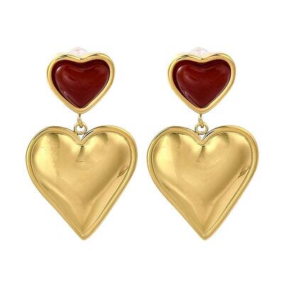 304 Stainless Steel Red Agate Dangle Stud Earrings