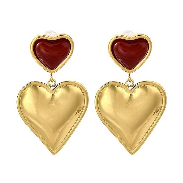 304 Stainless Steel Red Agate Dangle Stud Earrings