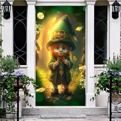 Aperturee Green Gnome Gold Happy St Patricks Day Door Cover, 30x80 Inch, 28.48 USD, st patricks day door covers, ANML076A-A