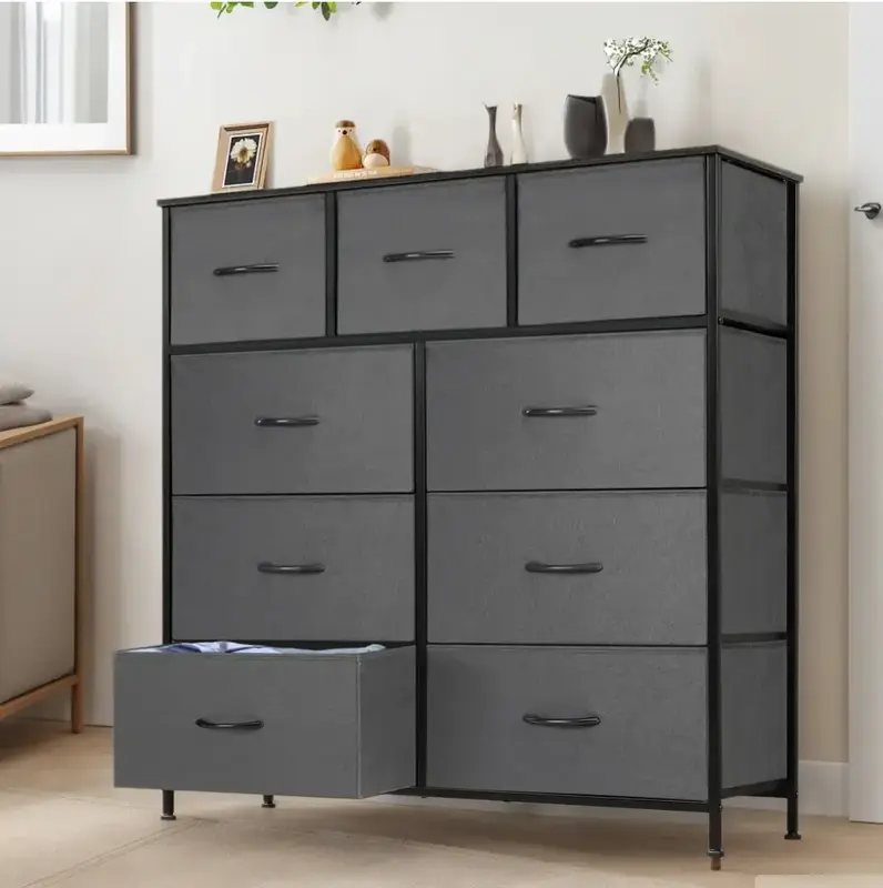 Dressers with 9 Fabric Drawers, 9 Drawers Organization Furniture for Kitchen, Office, Hallway, Grey