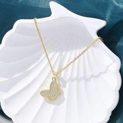 Brass Micro Pave Clear Cubic Zirconia Pendants Necklaces