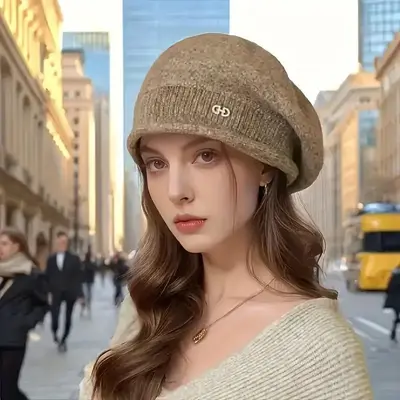 Women's Solid Color Beanie Hat, Casual Warm Knit Hat for Fall & Winter, Fashion Accessories for Women & Girls