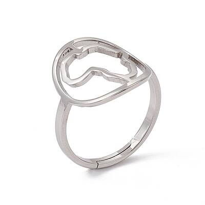 Non-Tarnish 201 Stainless Steel Hollow Out Africa Map Adjustable Ring for Women