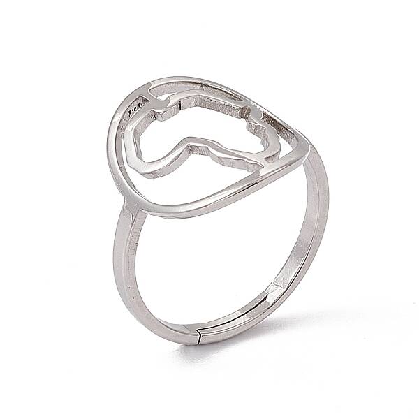 Non-Tarnish 201 Stainless Steel Hollow Out Africa Map Adjustable Ring for Women