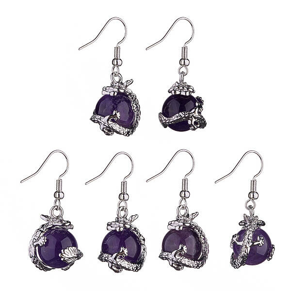 Natural Amethyst Dragon Dangle Earrings